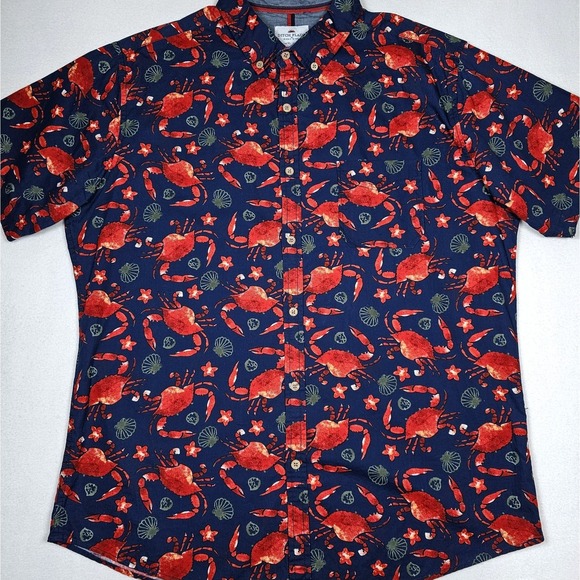 Other - Ditch Plains Ricky Singh Men's XL Blue Crab Print Button Down Short Sleeve Shirt
